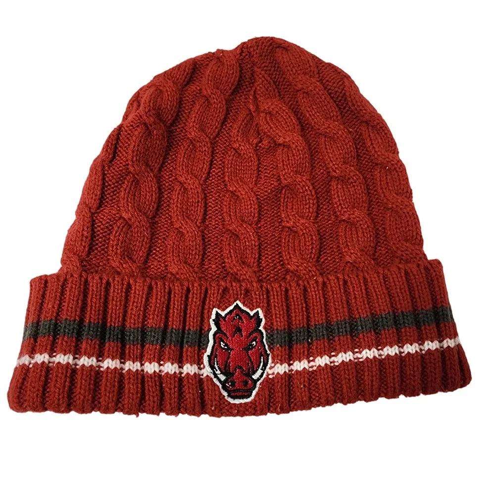 Arkansas‎ Razorbacks Cabled Knit Beanie Hat One Size Fits All Red